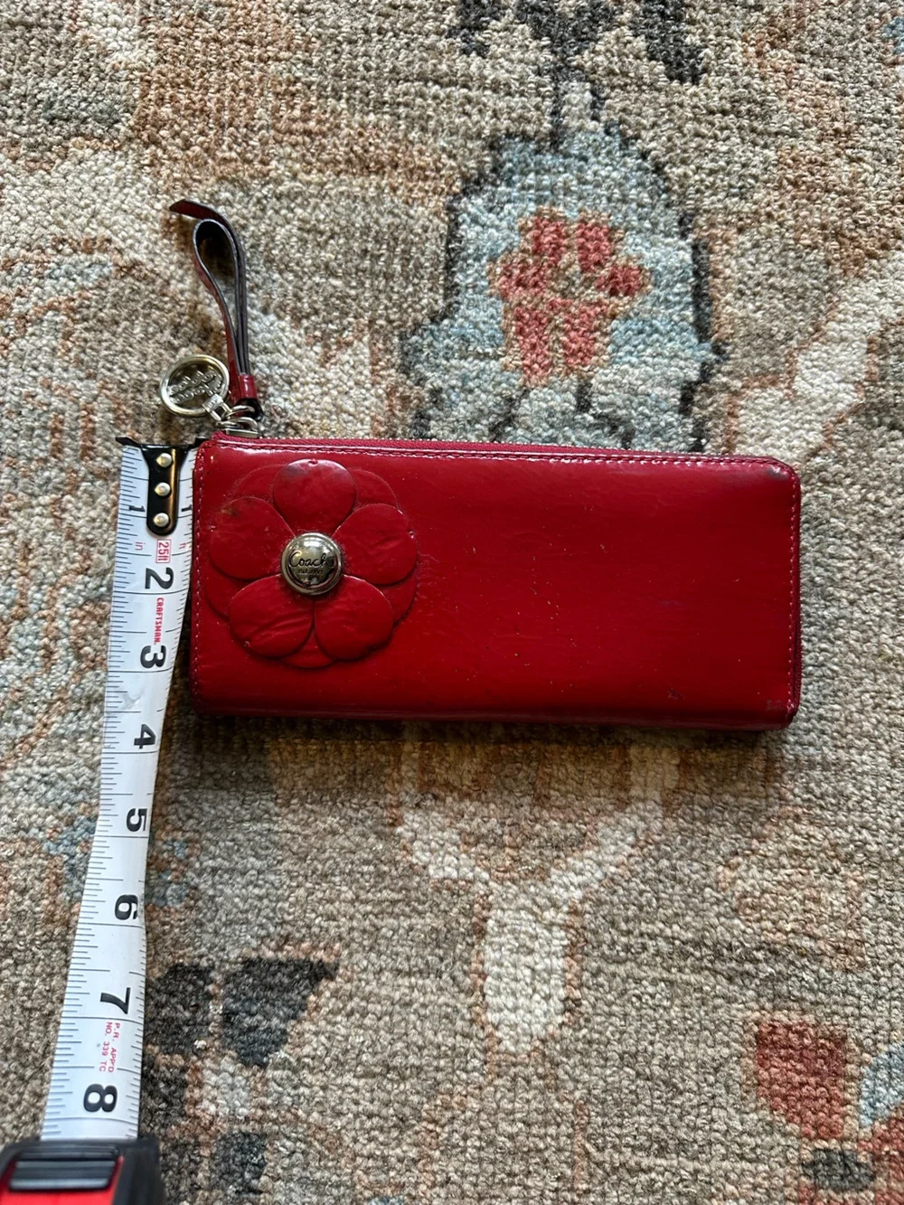 Red Floral Leather Wristlet Wallet - COACH